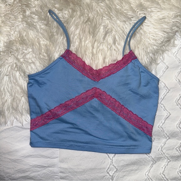 rue21 | Lace Trim Crop Tank Top Cami Bandeau V Neck Spaghetti Straps Y2K 90s - Picture 6 of 11